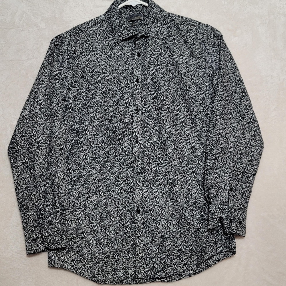 Black Label Ruffini Shirt Mens Small Black White Floral Pattern Slim Fit Italy